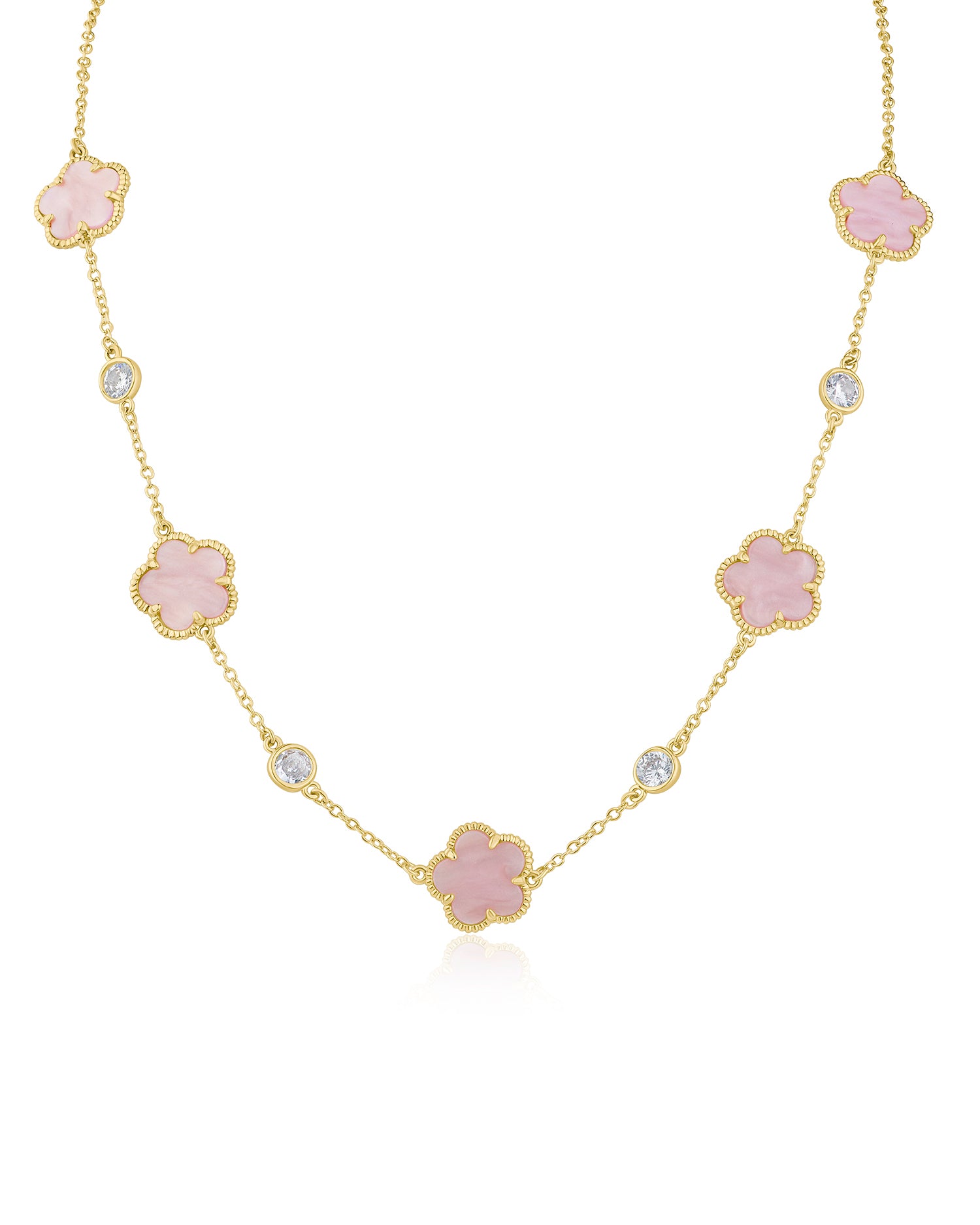 750金 Saudi Gold red clover Station set Multi-Diamond Clover Station Necklace 1/4 ct tw 10K Yellow