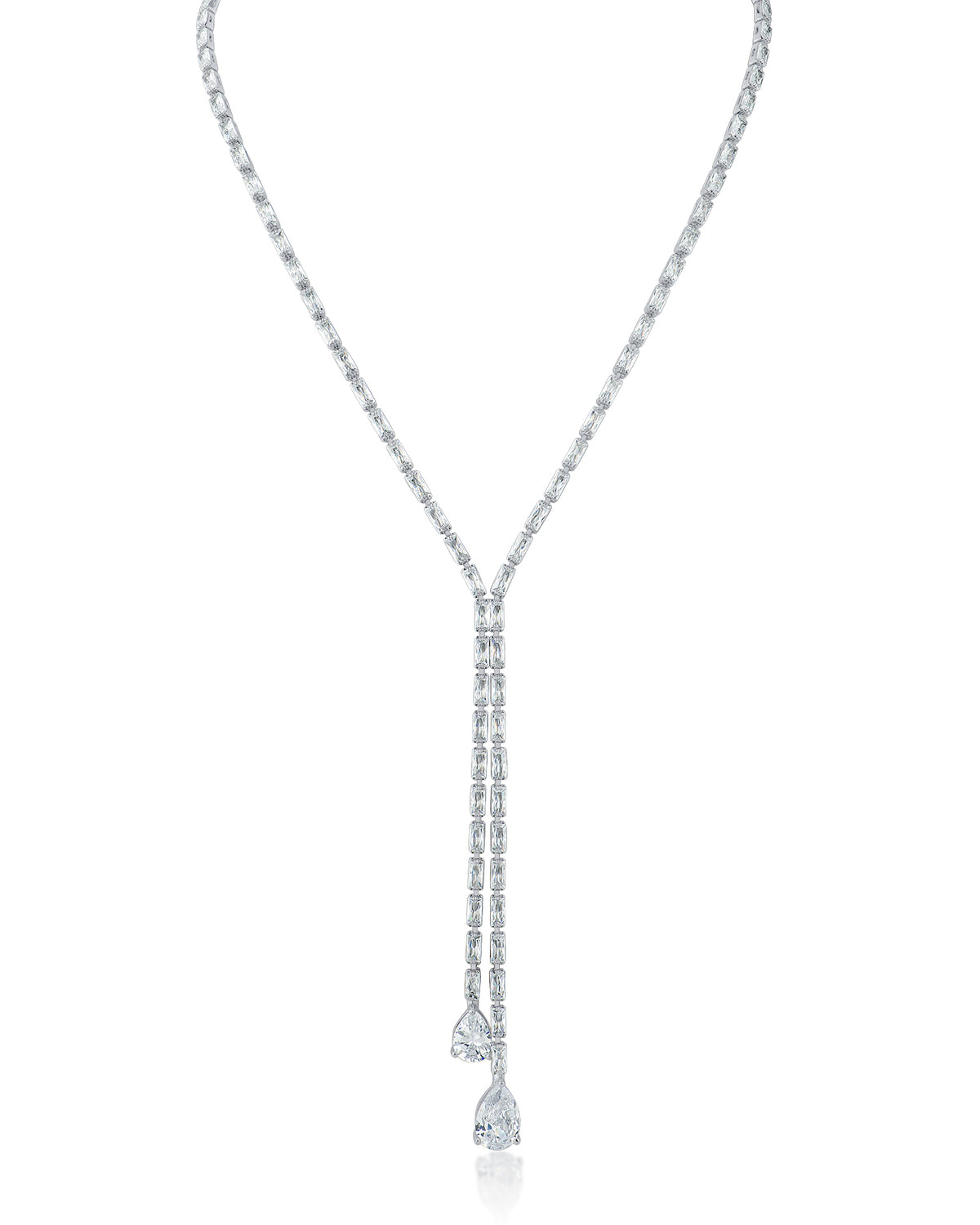 Baguette CZ & Pear Drop Y-Necklace