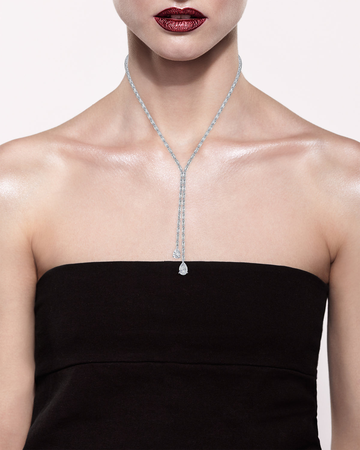 Baguette CZ & Pear Drop Y-Necklace
