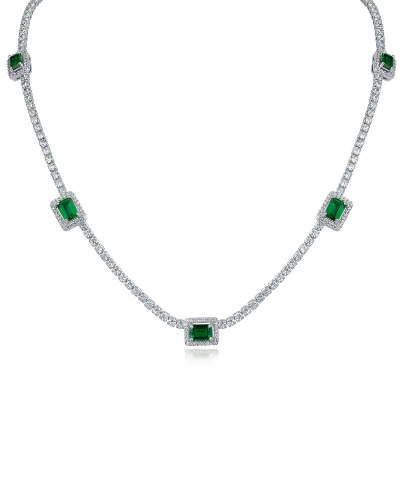 Emerald CZ Station Necklace