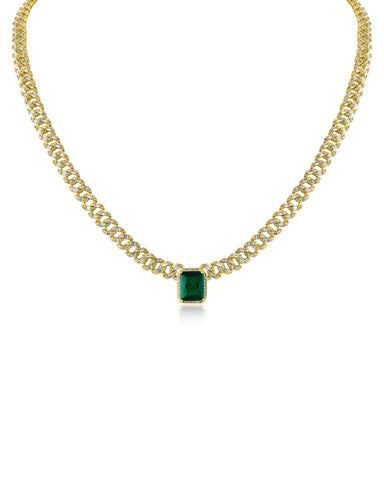 Round Emerald CZ and Chain Necklace
