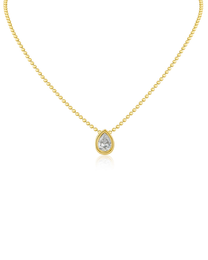 Pear CZ Antique Bezel Pendant Necklace