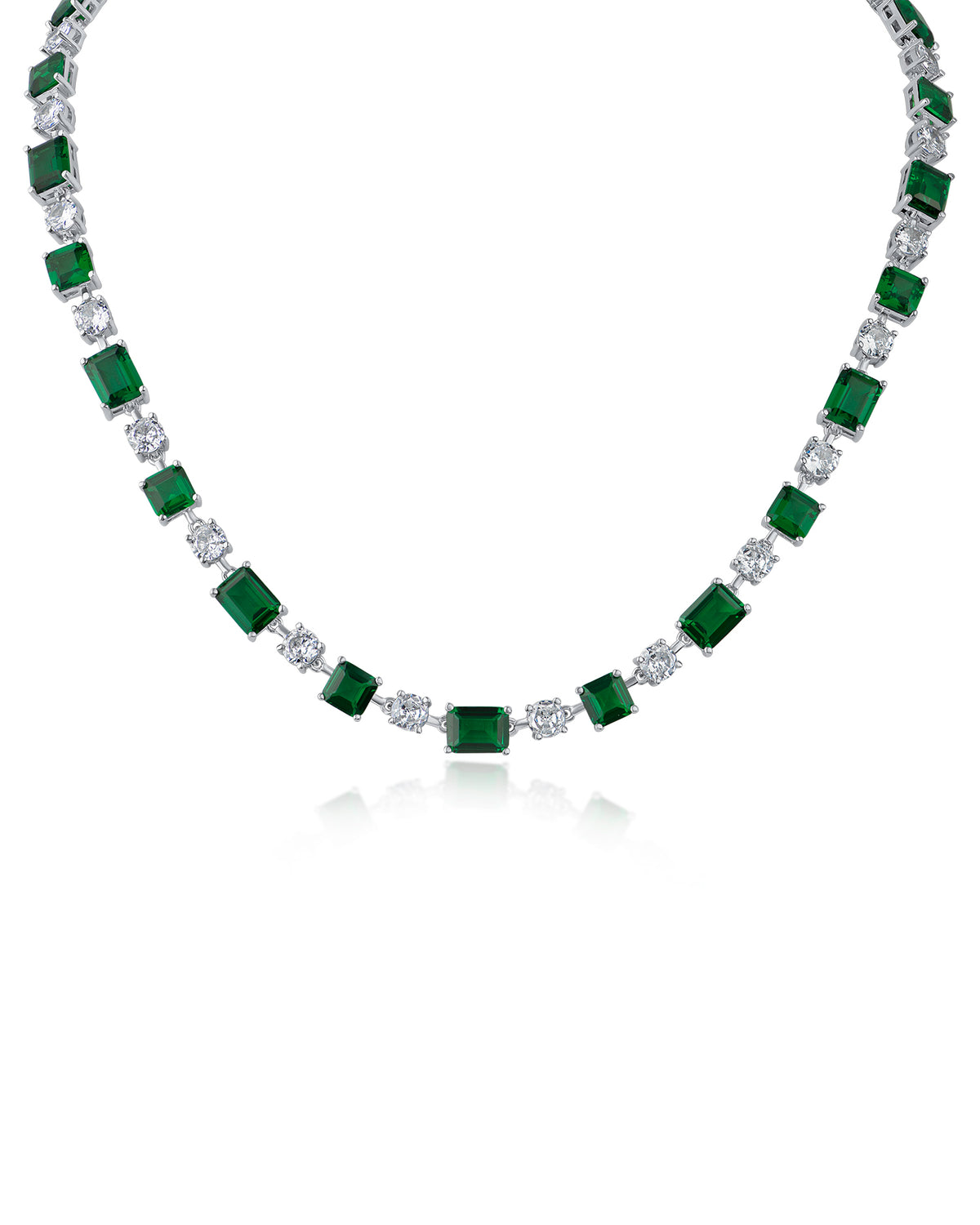 Emerald & Round CZ Tennis Necklace