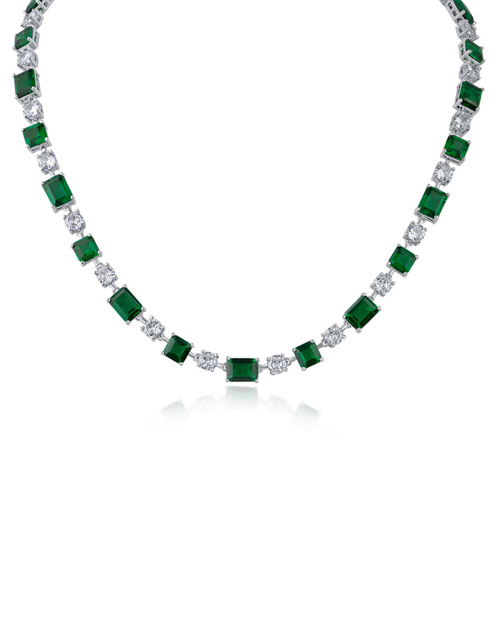Emerald & Round CZ Tennis Necklace