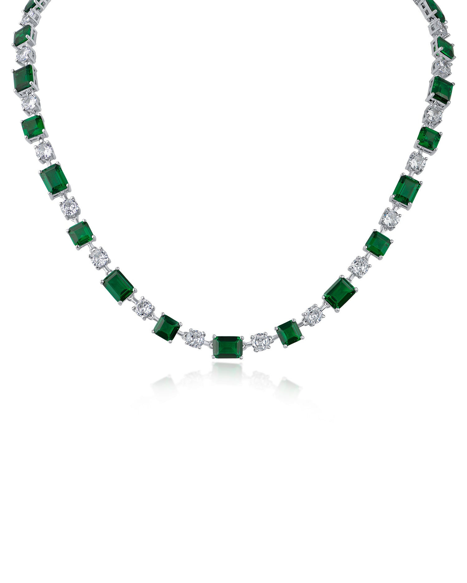 Emerald & Round CZ Tennis Necklace