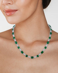 Emerald & Round CZ Tennis Necklace