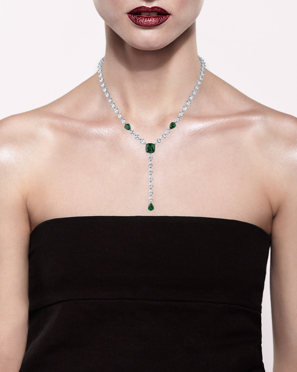 Pear and Cushion CZ Y-Necklace