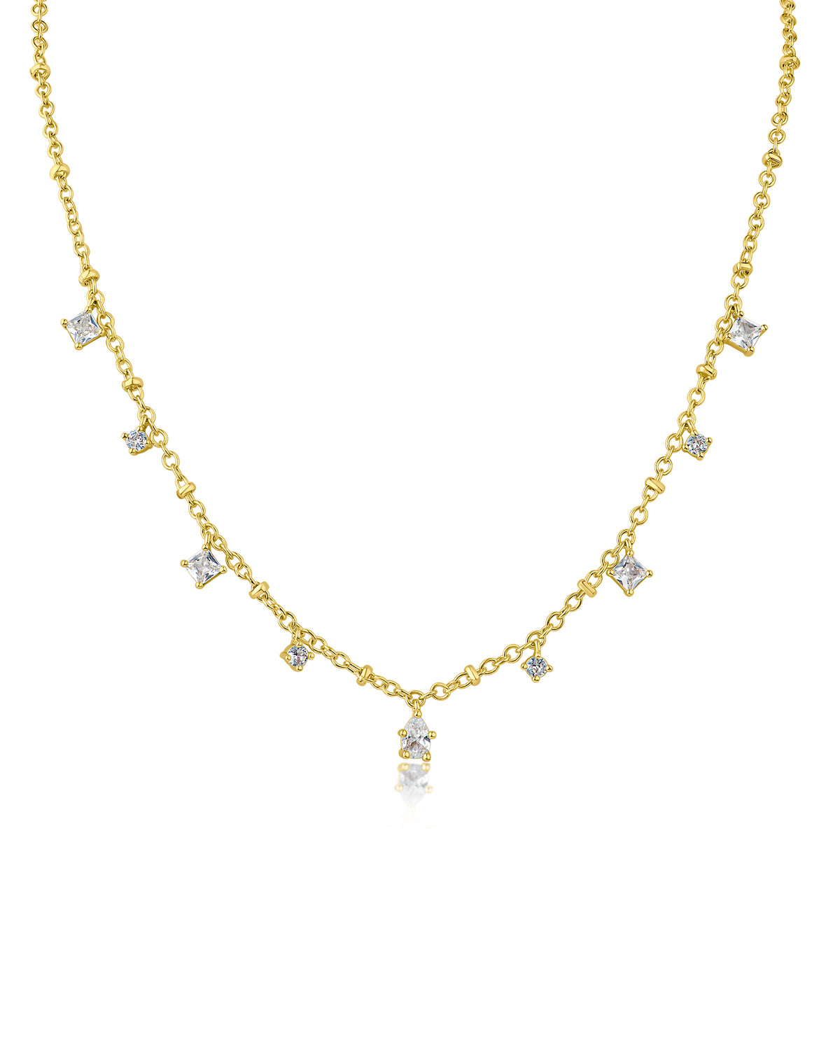 Princess and Pear CZ Station Necklace