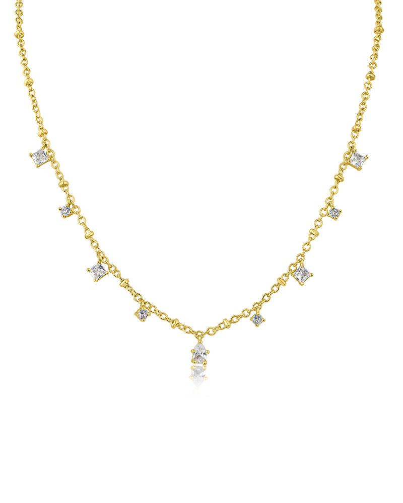 Princess and Pear CZ Station Necklace