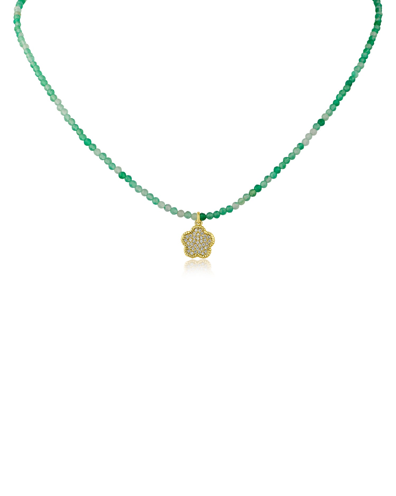Beaded Necklace with Pavé Clover Pendant