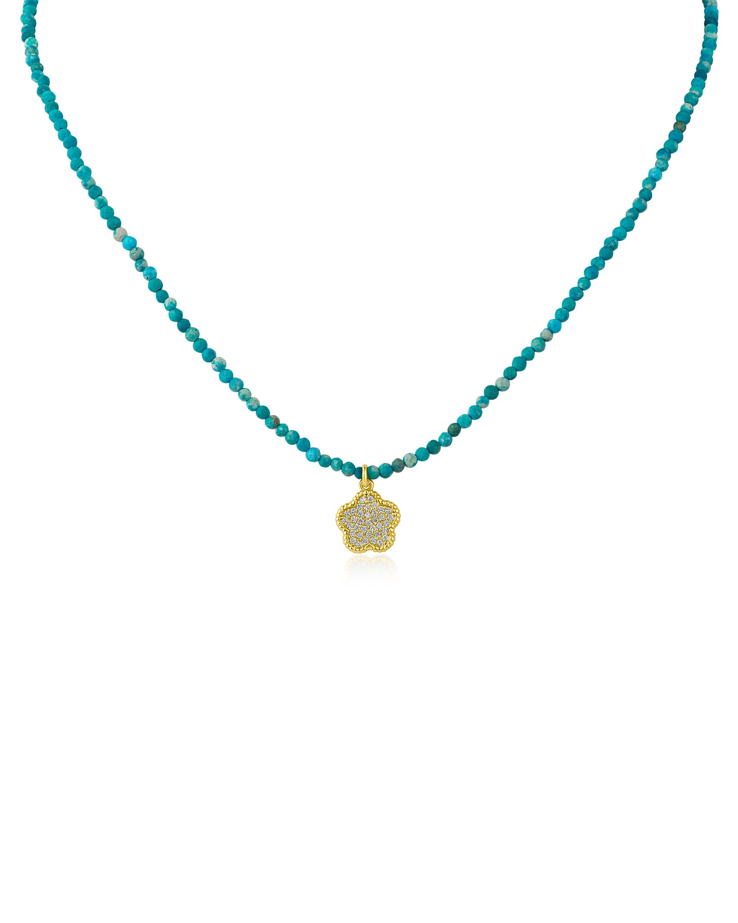 Beaded Necklace with Pavé Clover Pendant