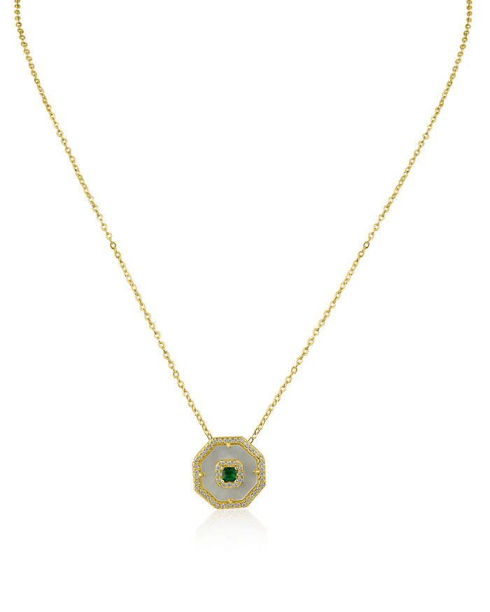 Emerald and Mother of Pearl Pendant Necklace