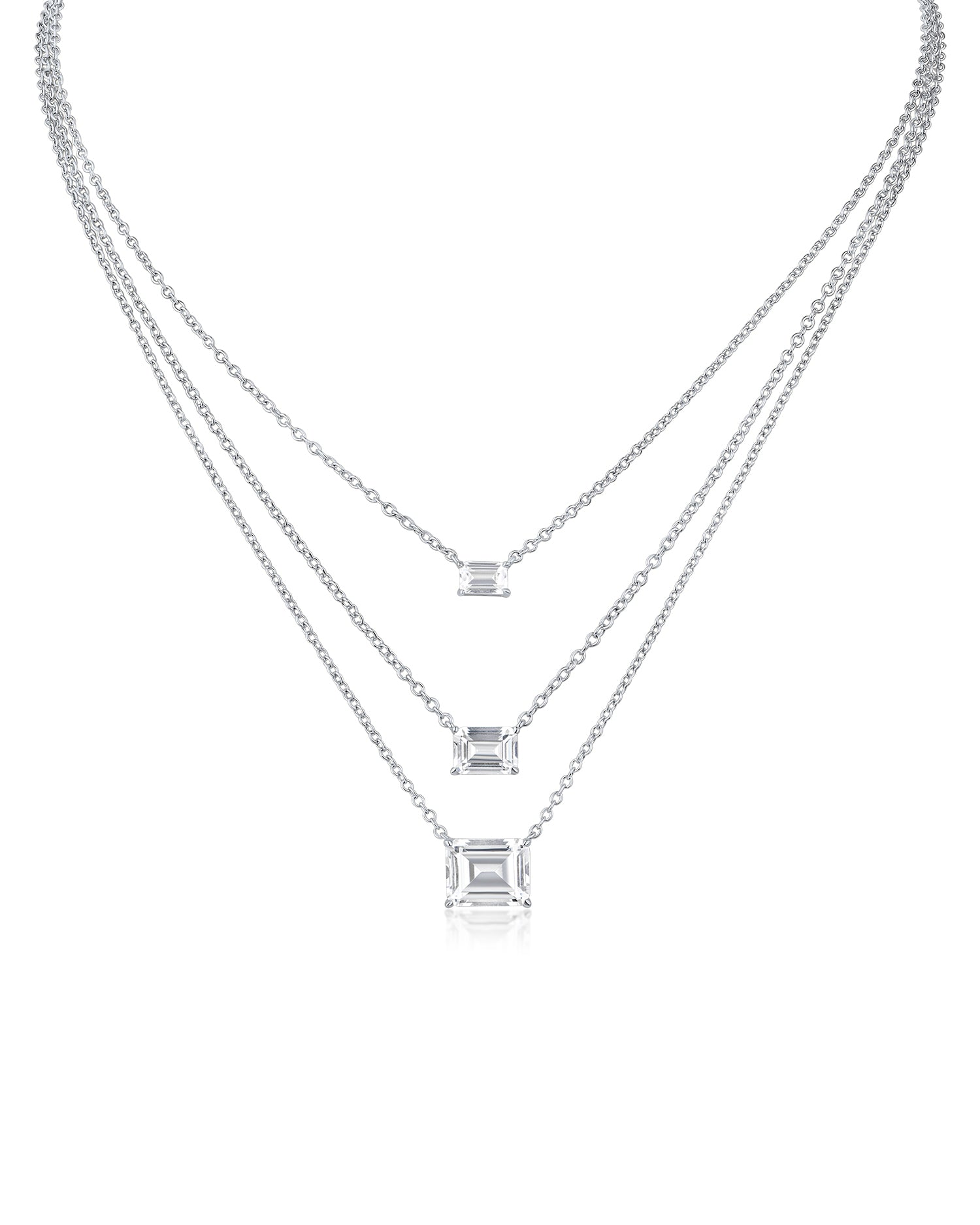 Emerald CZ Triple Layered Necklace