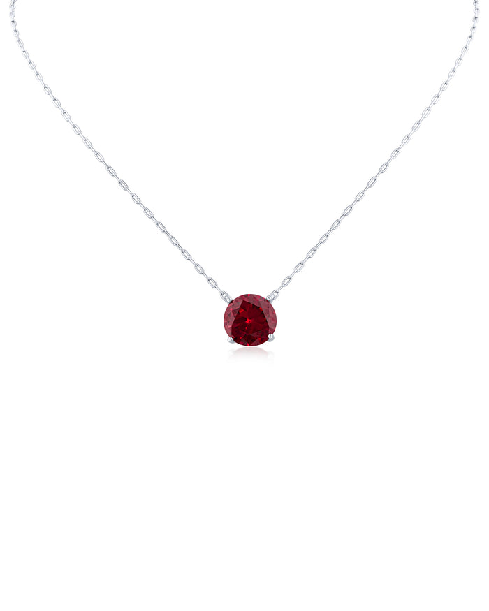 Round Ruby CZ Pendant Necklace
