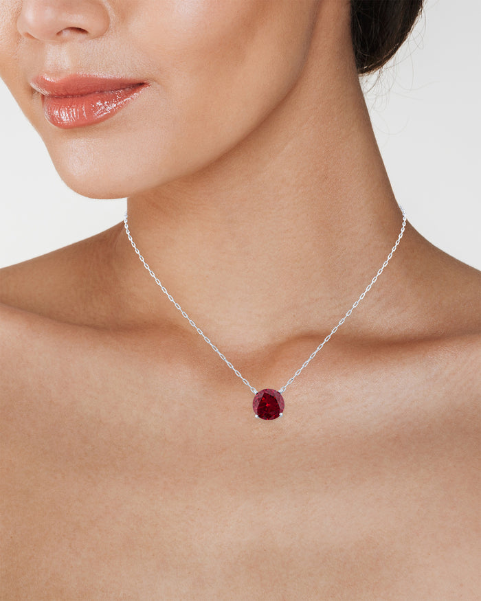 Round Ruby CZ Pendant Necklace