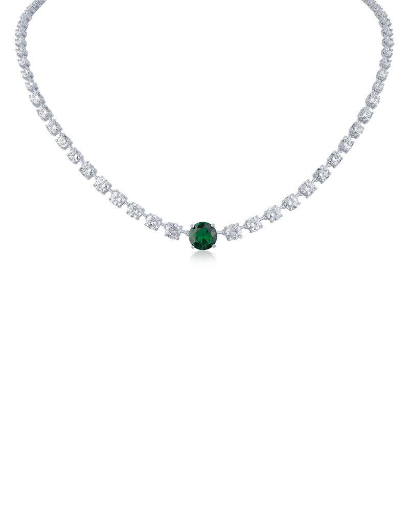Round CZ and Emerald Necklace
