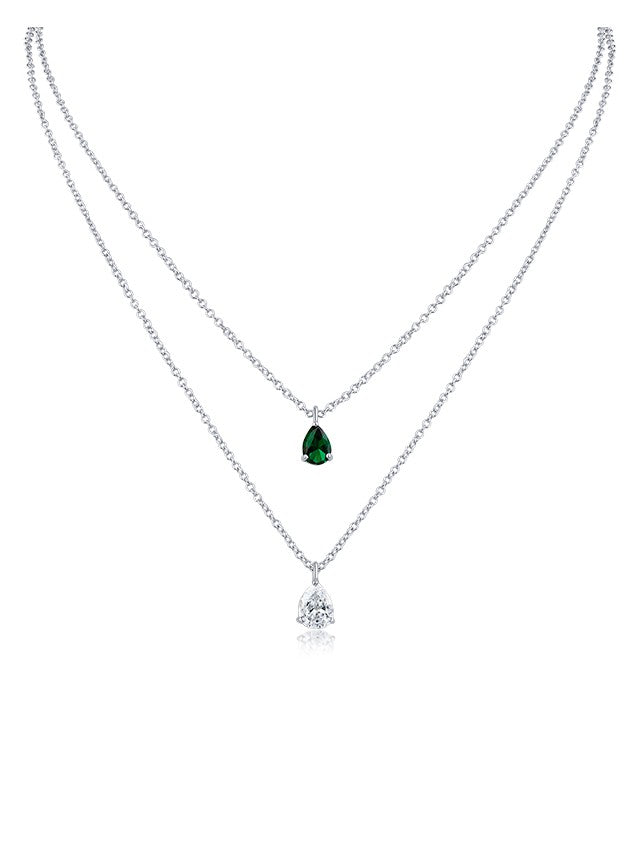 Pear CZ Double Pendant Necklace