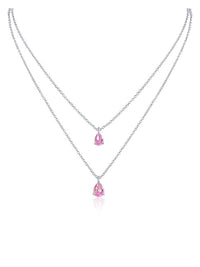 Pink Pear CZ Double Pendant Necklace