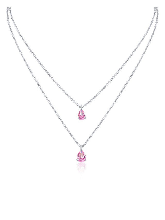 Pink Pear CZ Double Pendant Necklace