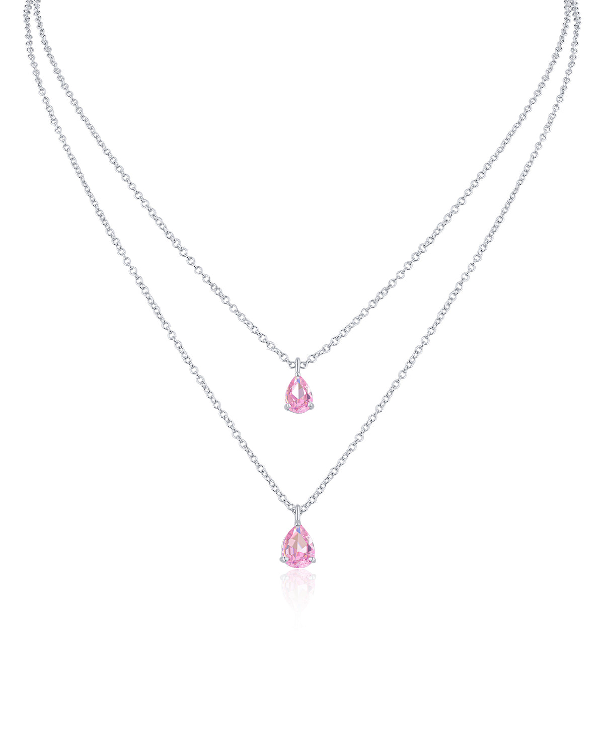 Pink Pear CZ Double Pendant Necklace