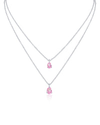 Pink Pear CZ Double Pendant Necklace