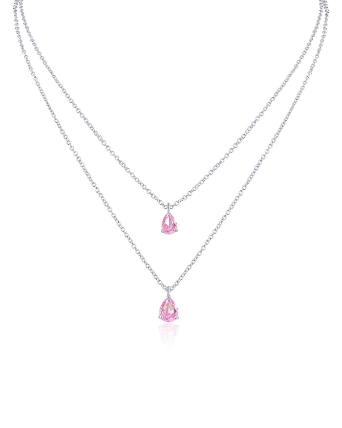 Pink Pear CZ Double Pendant Necklace