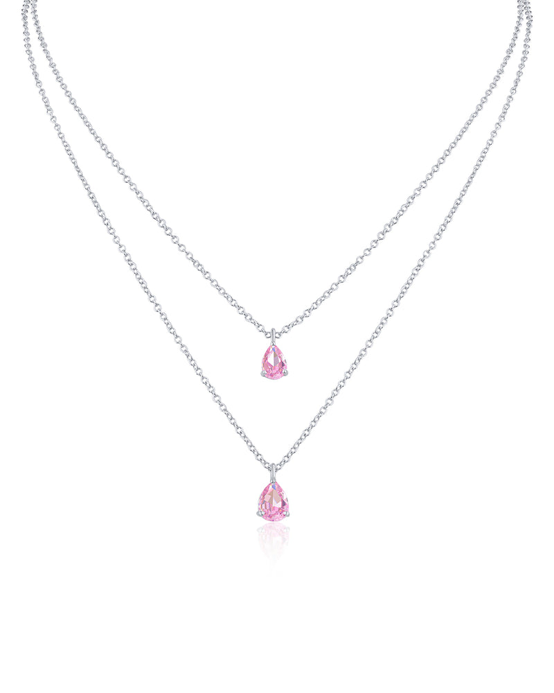 Pink Pear CZ Double Pendant Necklace