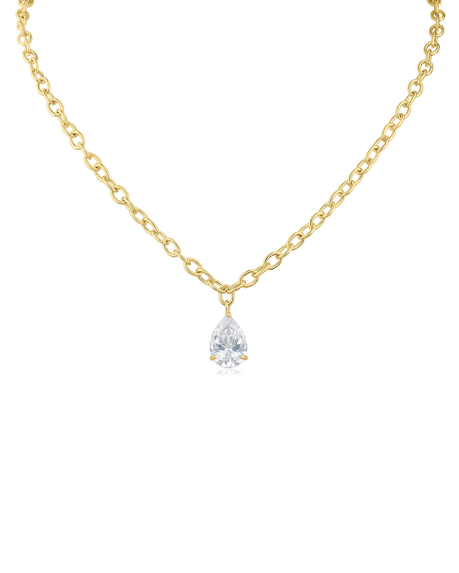 Pear CZ Pendant Link Necklace