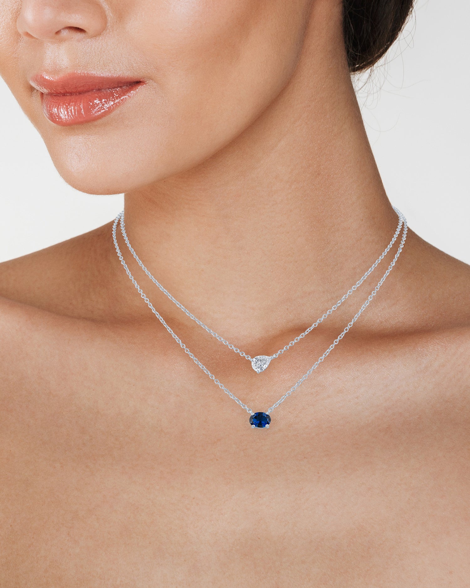 Double Oval CZ Pendant Necklace