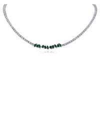 Emerald Cluster CZ Tennis Necklace