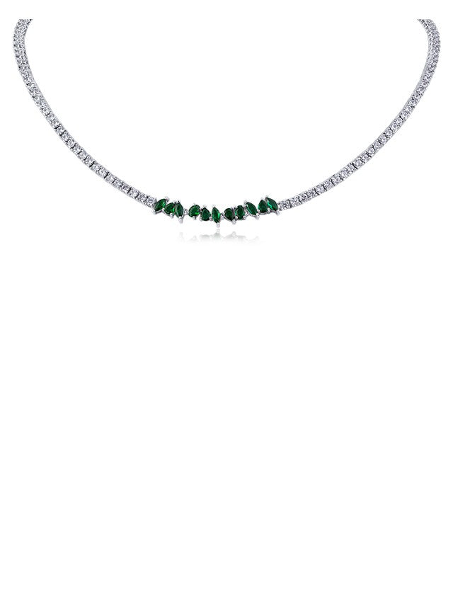Emerald Cluster CZ Tennis Necklace