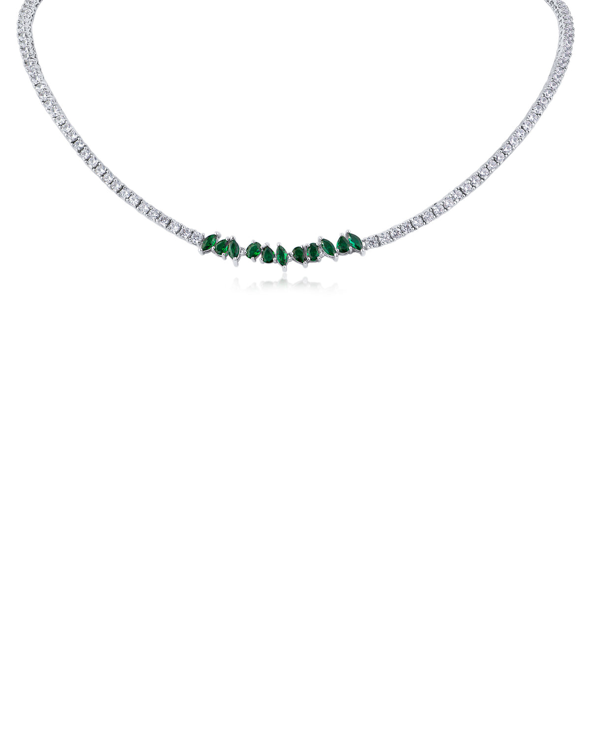 Emerald Cluster CZ Tennis Necklace