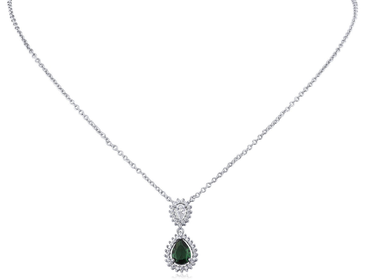 Emerald Teardrop CZ Pendant Necklace