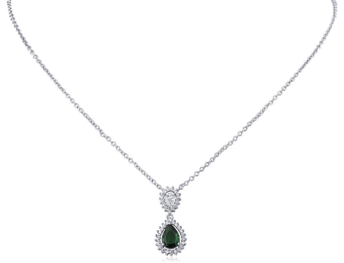 Emerald Teardrop CZ Pendant Necklace