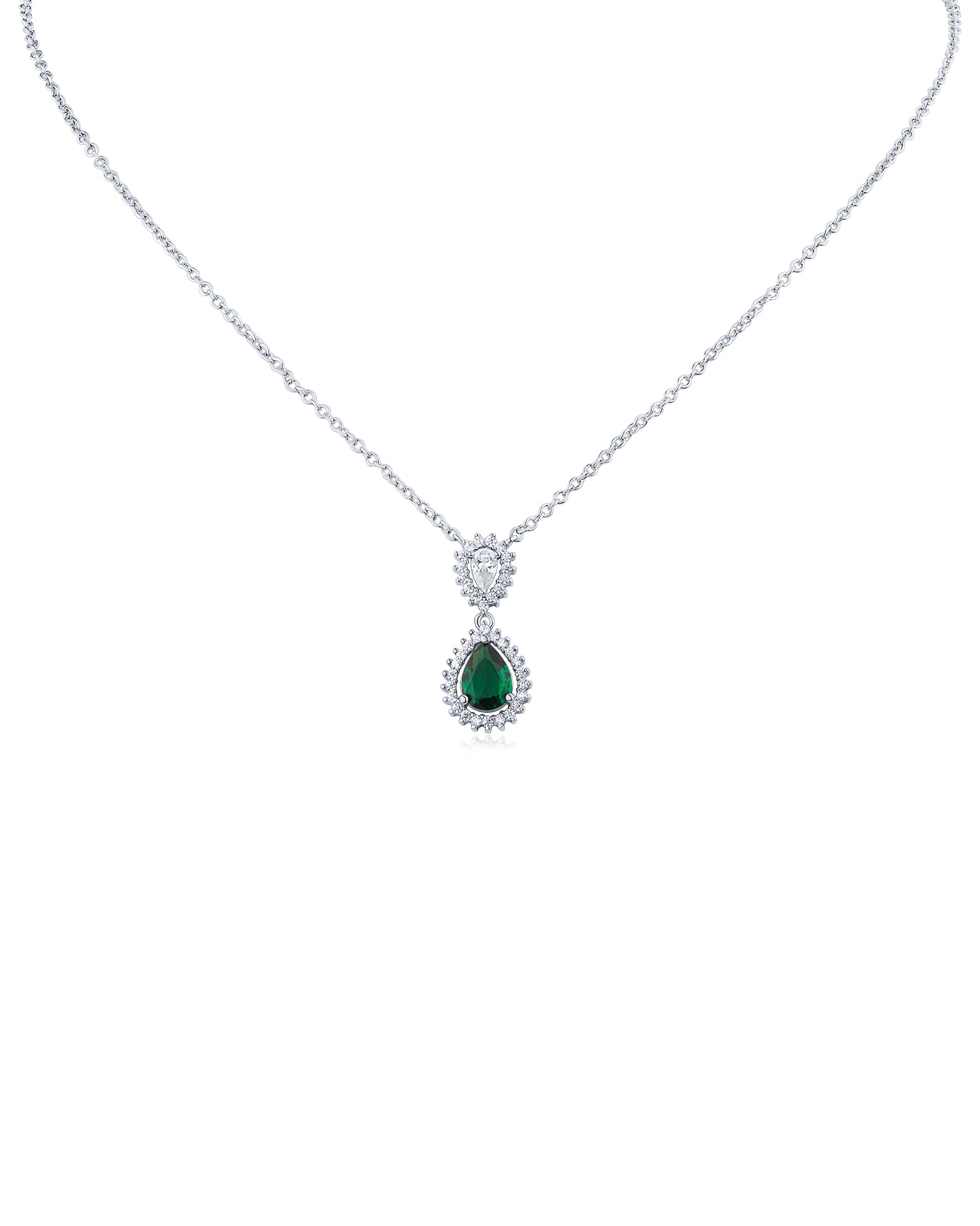 Emerald Teardrop CZ Pendant Necklace