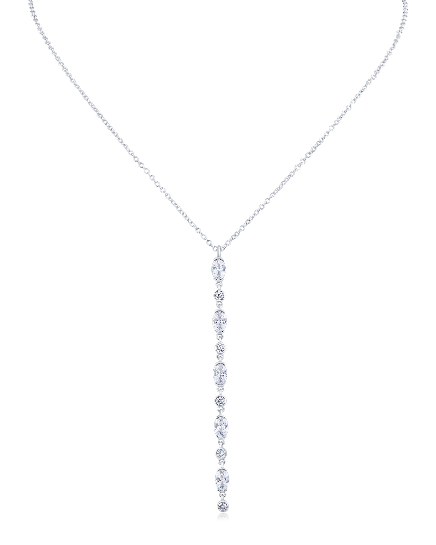 Oval & Round CZ Y-Drop Necklace