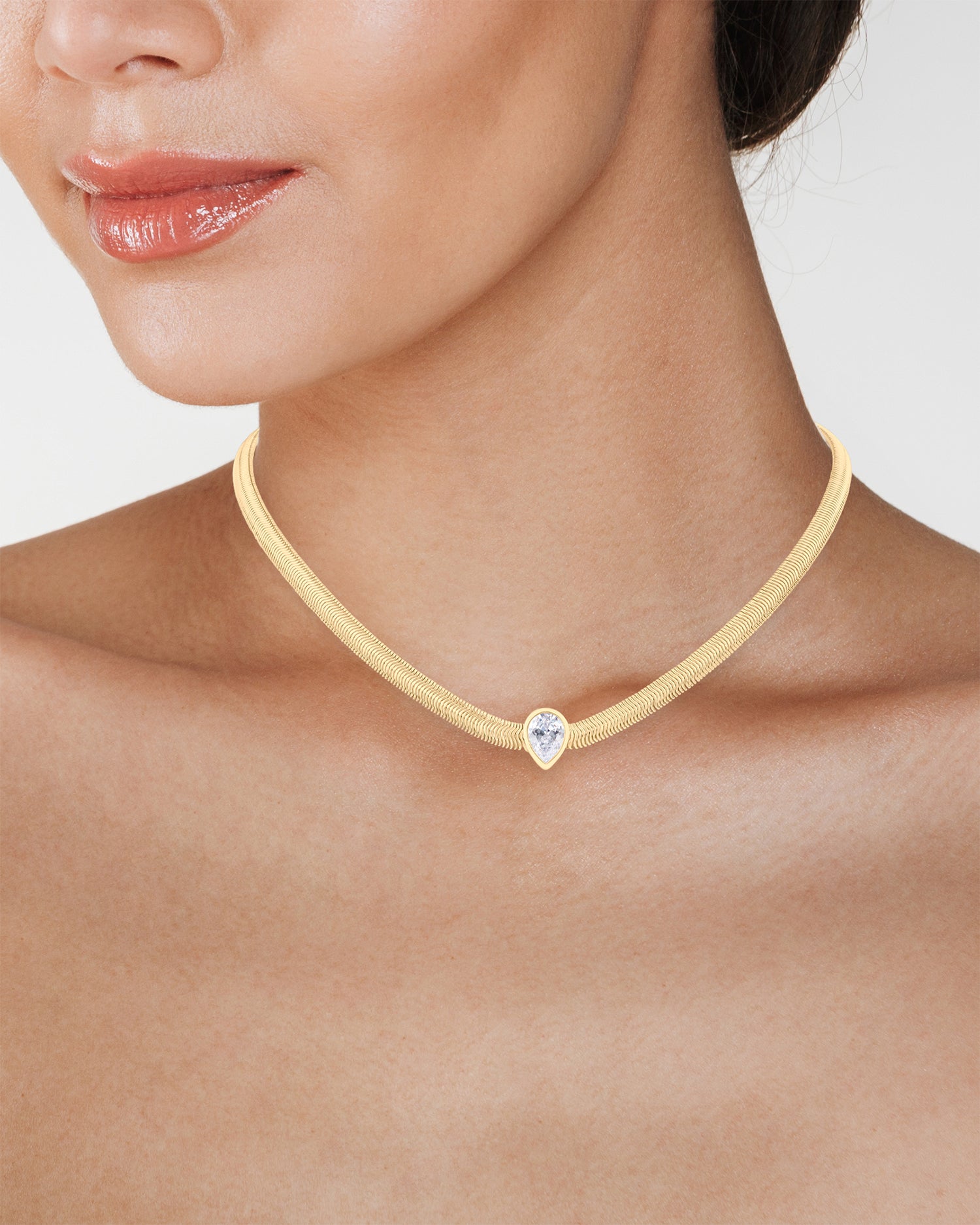 Pear CZ Herringbone Necklace