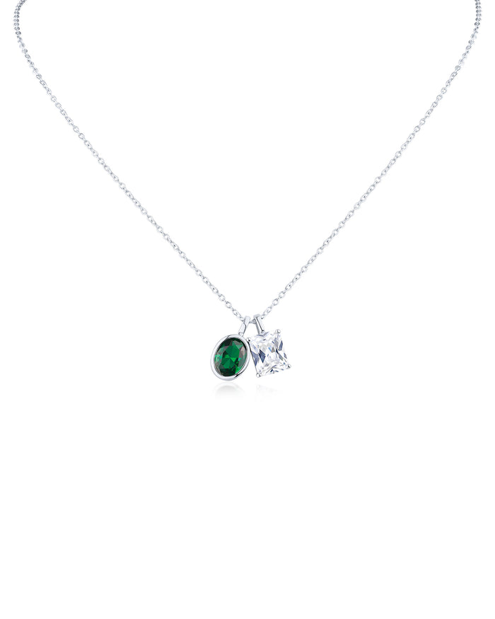 Emerald CZ Duo Pendant Necklace
