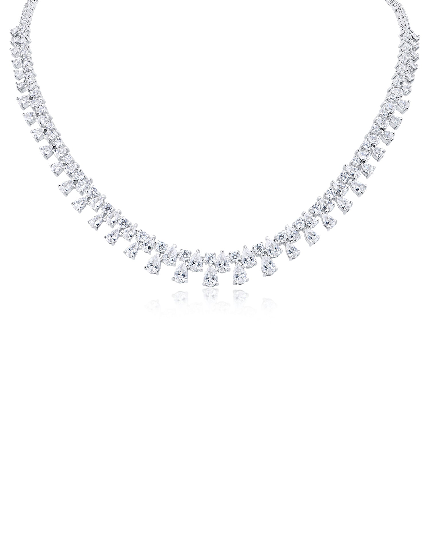 Double Row Pear & Round CZ Necklace