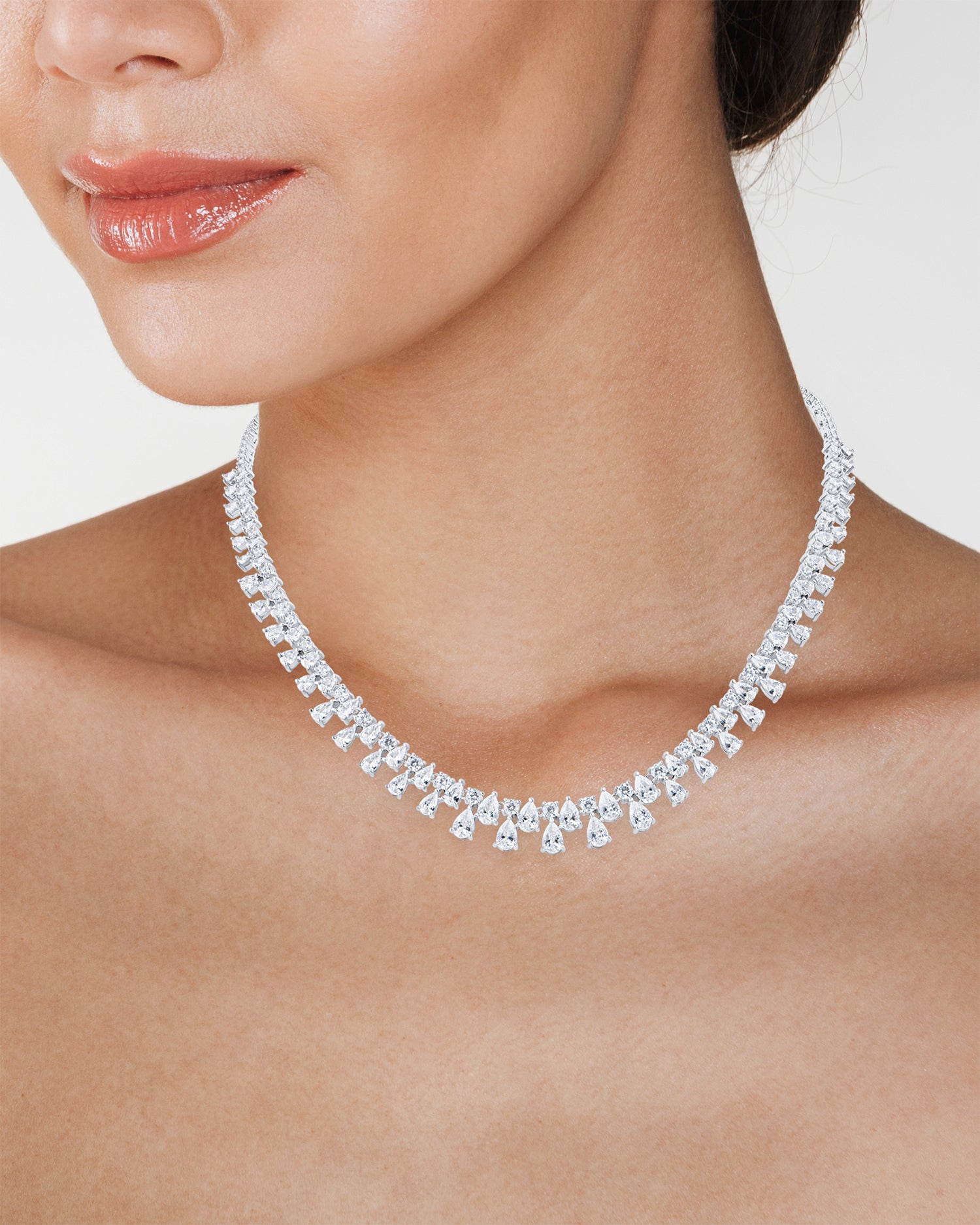 Double Row Pear & Round CZ Necklace