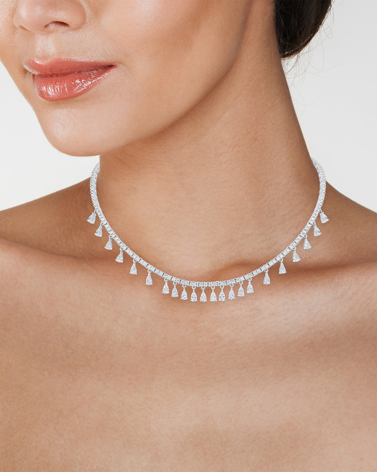 Pear CZ Fringe Necklace