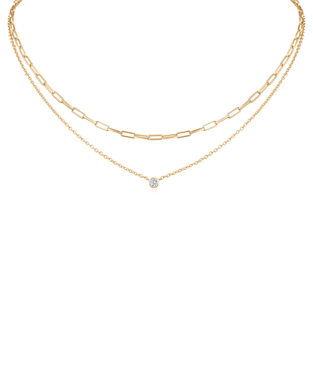 Layered Gold Chain Necklace with CZ Drop