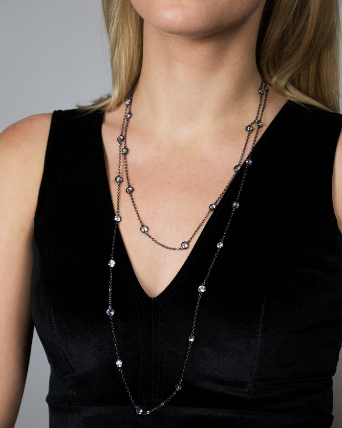 58" Black Rhodium Station Necklace