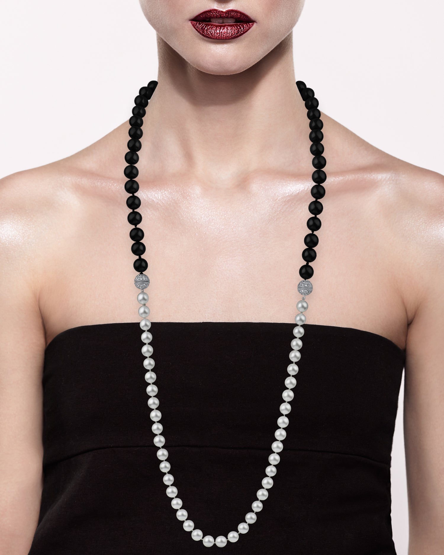 Double Pave Clasp Pearl Necklace