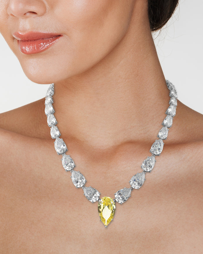 Canary CZ Pear CZ Necklace