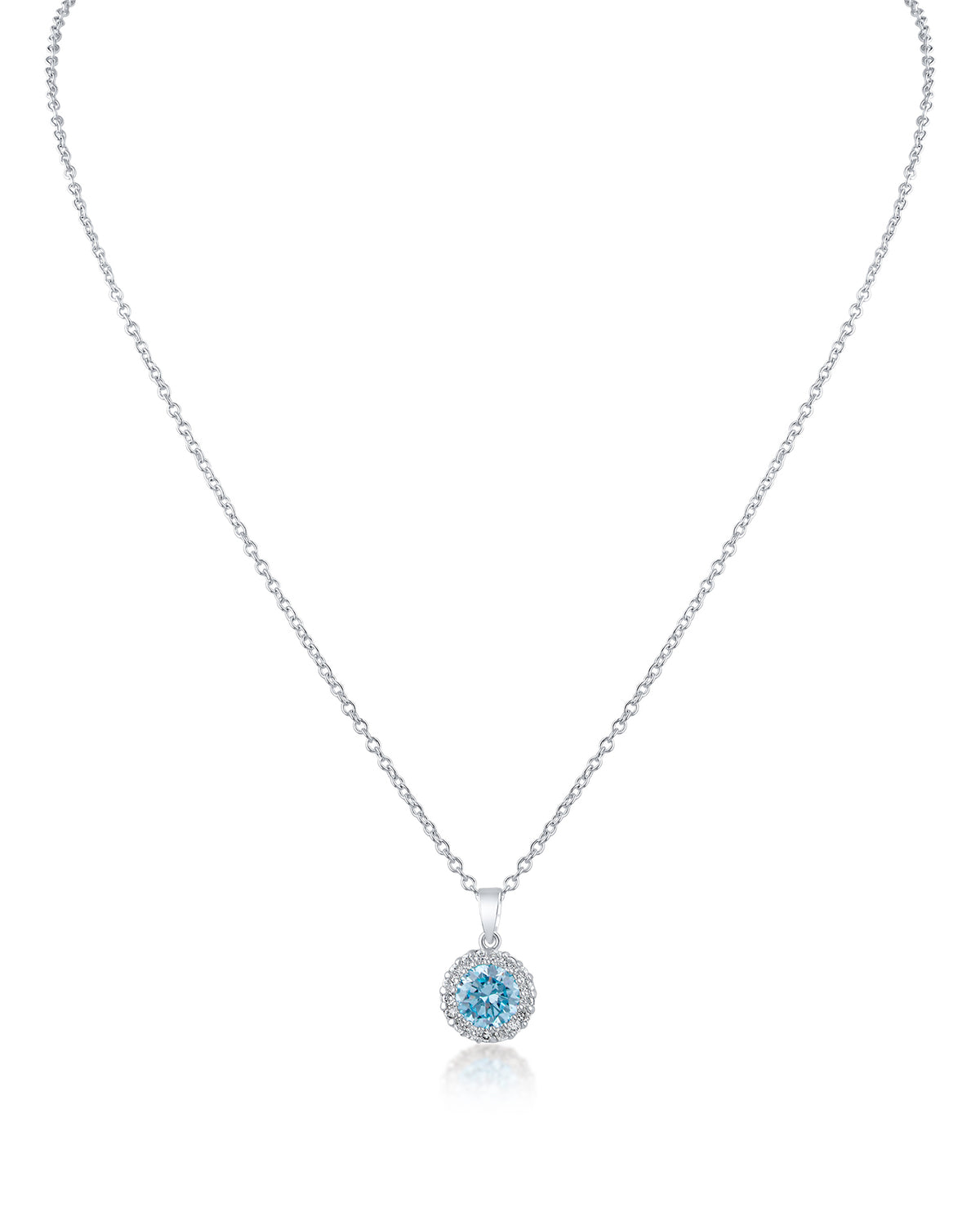 Aqua Round Halo Pendant Necklace