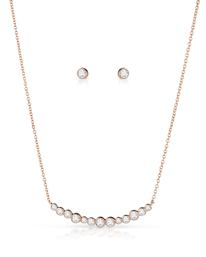 Bezel Set Bar Necklace and Stud Set