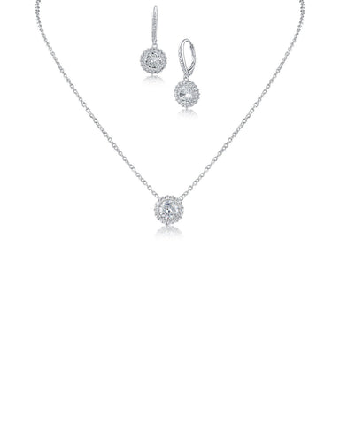 Pendant and Round Halo Earring Set