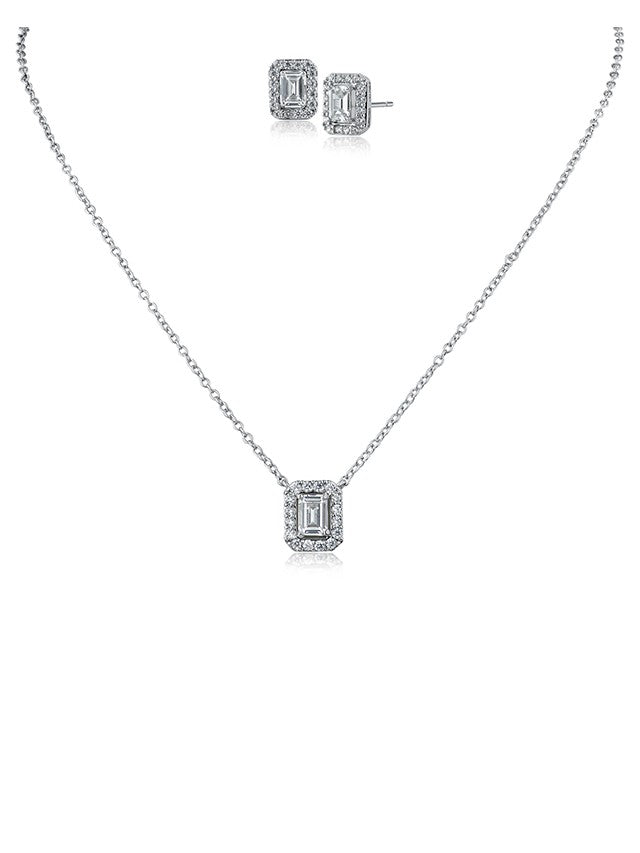 Emerald CZ Pendant and Stud Set