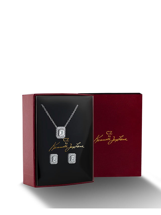 Emerald CZ Pendant and Stud Set